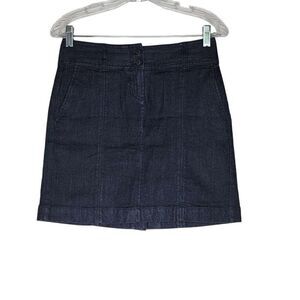 LOFT Ann Taylor Petites Denim Skirt Size 0P Button & Zip Closure Cotton Spandex